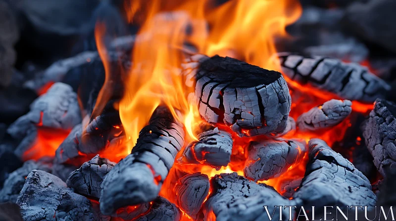 Glowing Coals and Fire Flames in Detail AI Image