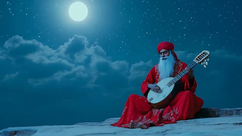 Man Playing Music Under the Moon