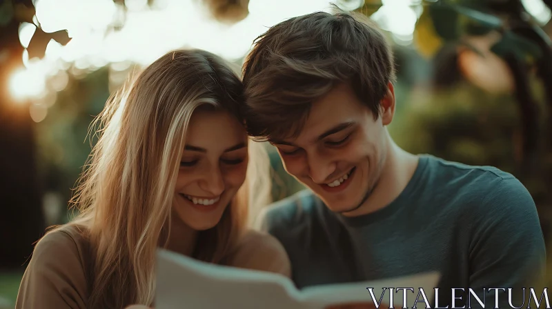 Smiling Couple Reading Together AI Image