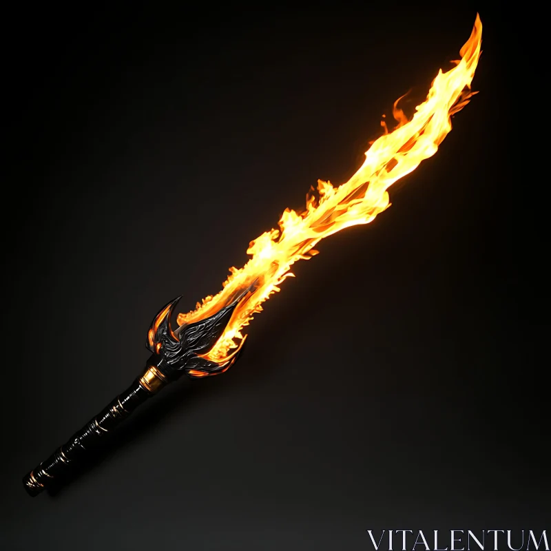 AI ART Fiery Sword on Black Background