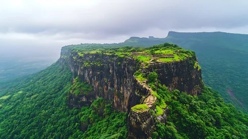 Lush Mountain Cliff Under Cloudy Sky