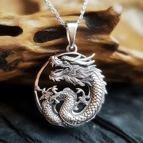 Dragon Amulet Silver Finish Necklace