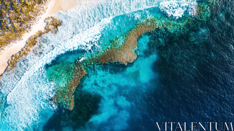 AI ART Coastal Aerial Shot with Coral Reefs and Waves