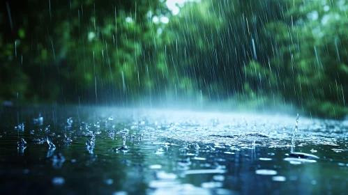 Serene Rainfall on Water in Nature