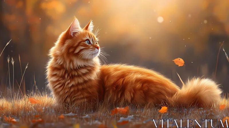 Fluffy Cat in Fall Setting AI Image