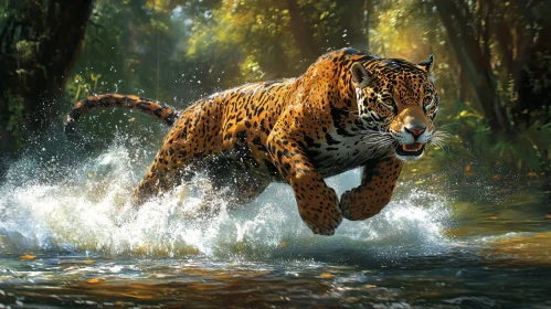 Jaguar Leaping in the Jungle