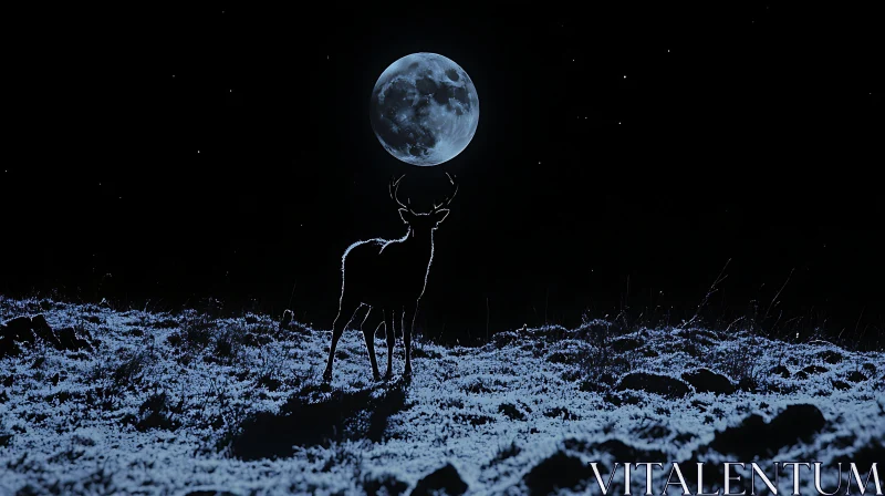 Silhouette of Deer with Full Moon AI Image