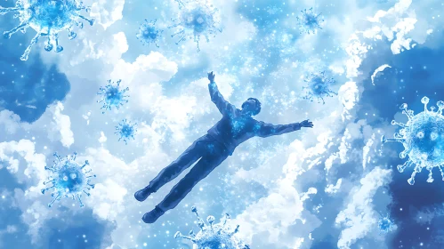 Man Floating in a Viral Sky