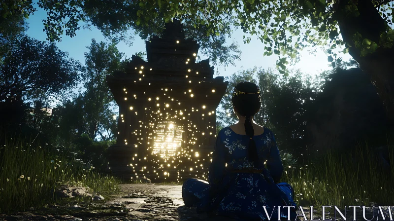 Woman Meditating Before a Magical Portal AI Image