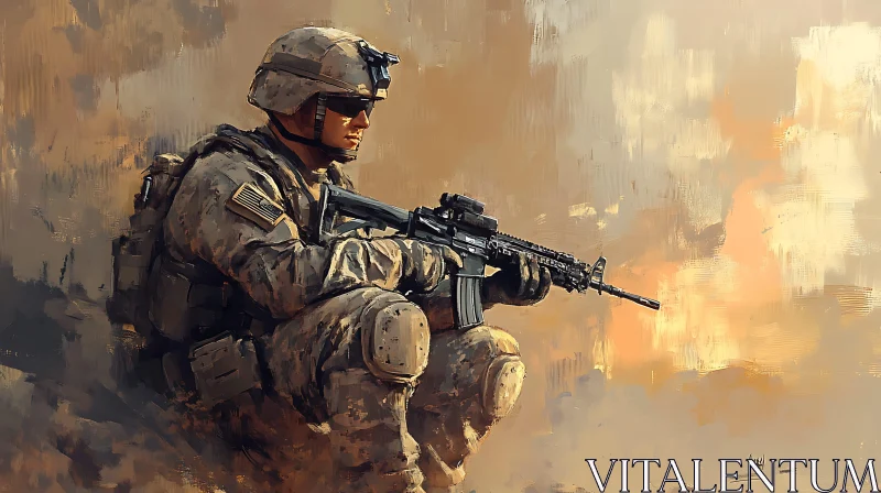 AI ART Military Soldier with Rifle Painting