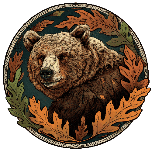 Bear Portrait - Digital Art with Leafy Background