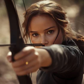 Woman Archer Aiming Bow and Arrow