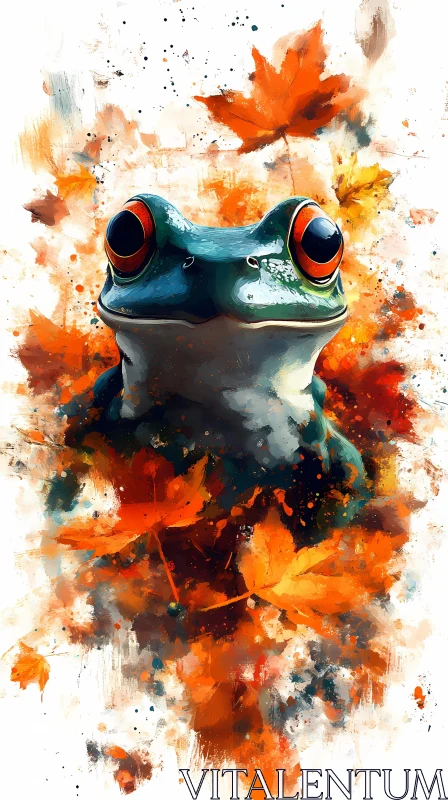 Vivid Frog with Autumn Colors AI Image