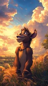 Animated Donkey in Sunset Field