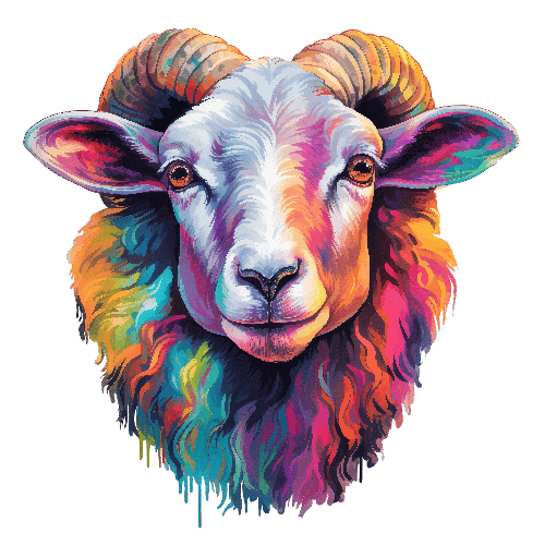 POD Design Colorful Cartoon Sheep Illustration on Transparent Background