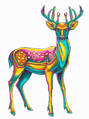 Colorful Deer Artwork on Dark Grey Background POD Design