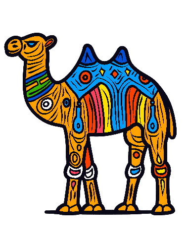 POD Design Colorful Patterned Camel Vector Illustration on Transparent Background