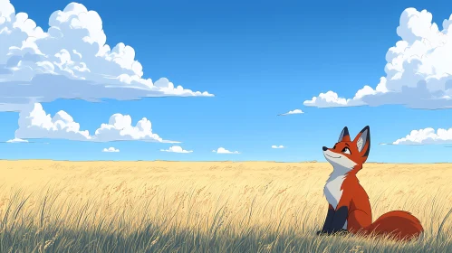 Content Fox under Blue Sky