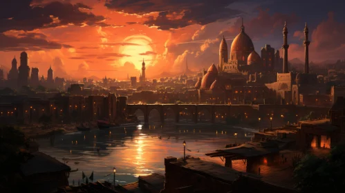 Enchanting Anime Cityscape at Sunset