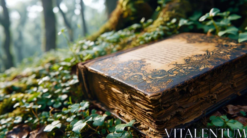 Enchanting Forest Scene: Open Book Amongst Nature's Embrace AI Image