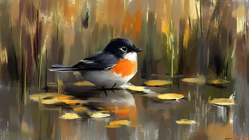 Reflective Bird Art in Autumn Colors