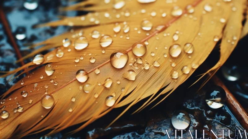 Golden Feather Amidst Rain: A Study in Delicate Strength AI Image