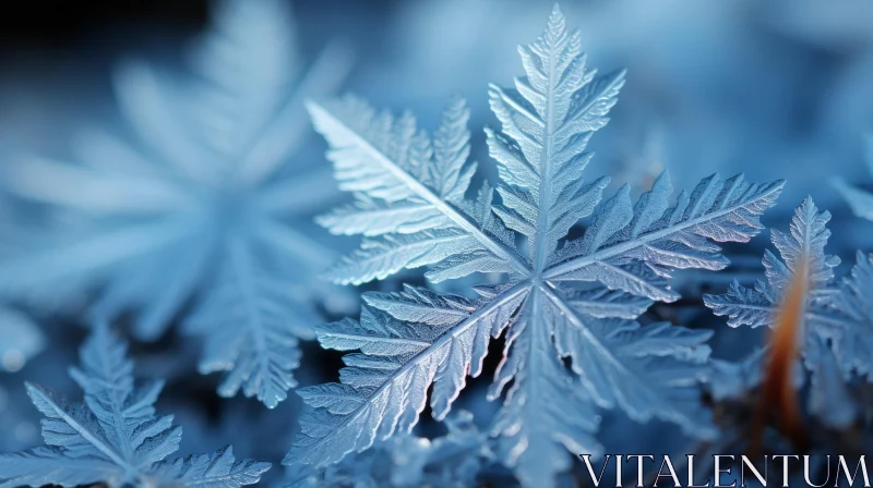 Intricate Beauty of Frozen Snowflakes: An Ethereal Close-Up AI Image