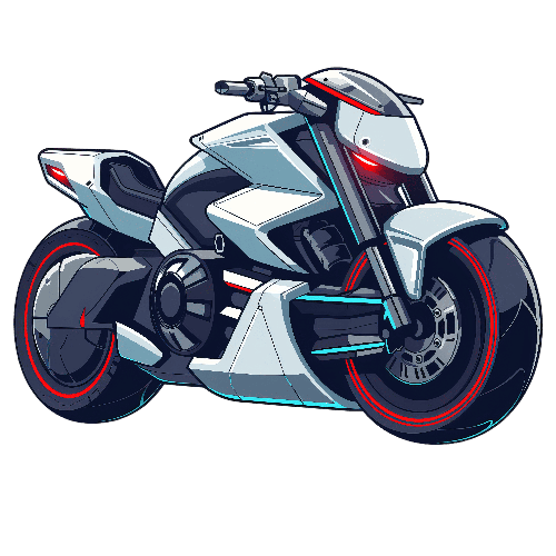 Sleek Futuristic Cartoon Motorcycle with Colorful Accents POD Design