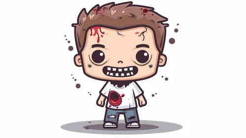Zombie Boy Cartoon Illustration with Blood Splatters