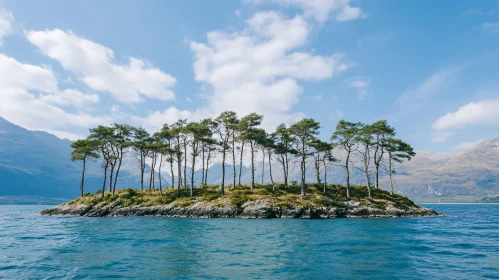 Beautiful Island with Trees and Blue Waters