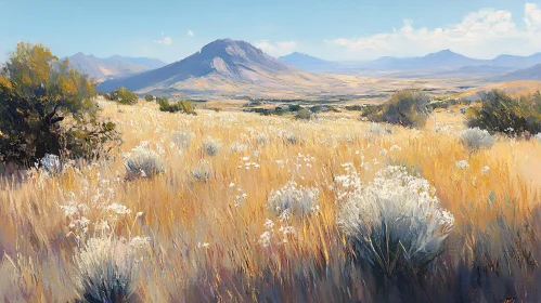 Golden Field with Distant Mountains