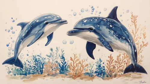 Watercolor Dolphins