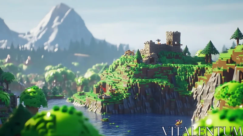 Minecraft Inspired Landscape AI Image