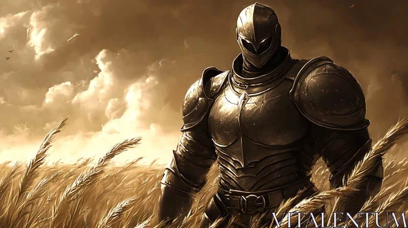 Armored Warrior in Wheat Field AI Image