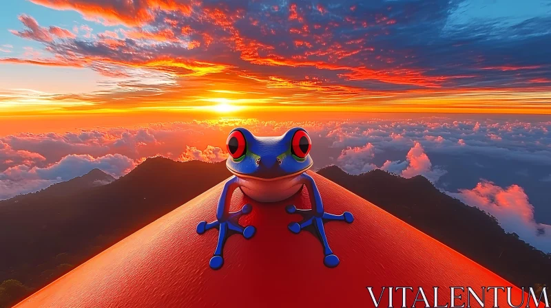 Colorful Frog against Sunset AI Image