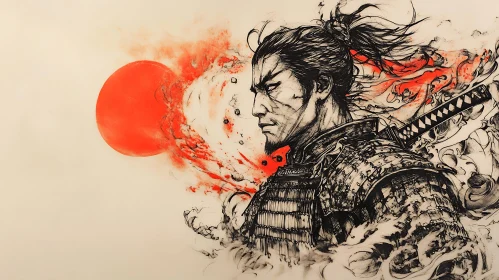 Ink Drawing of a Samurai