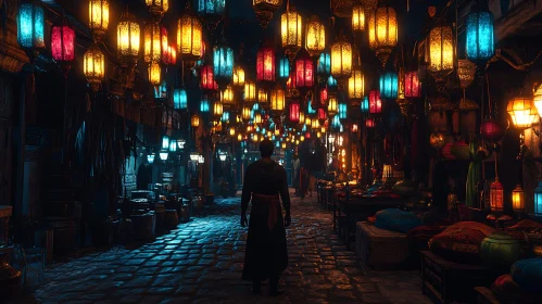 Lantern Lit Street at Night