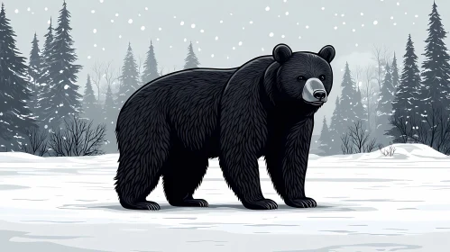 Majestic Black Bear in Winter Wonderland
