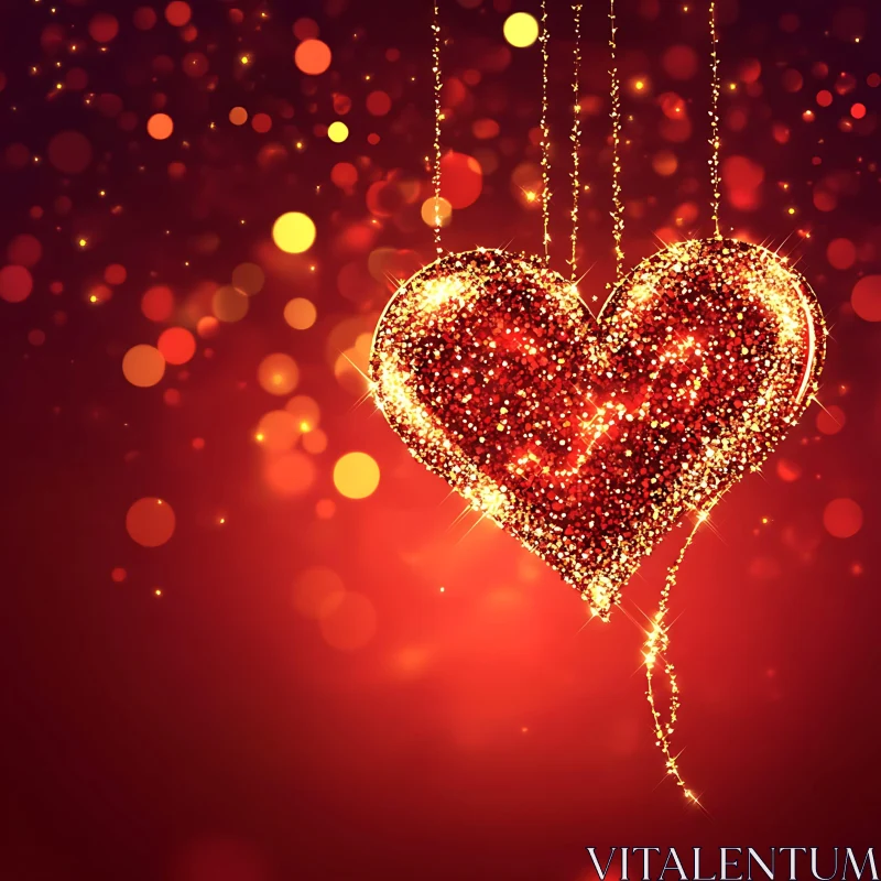 Sparkling Heart Decoration on Red Background AI Image