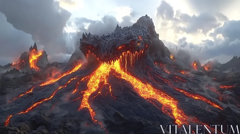 AI ART Volcanic Dragon Mountain: A Landscape Ablaze