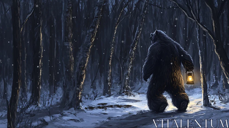 AI ART Winter Forest Bear with Lantern