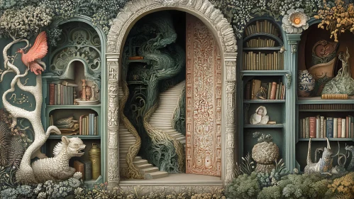 Whimsical Library Entrance with Open Door