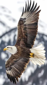 Eagle in Flight and Snowy Peaks