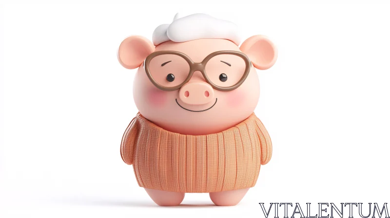 Pig in Glasses Cartoon Image AI Image