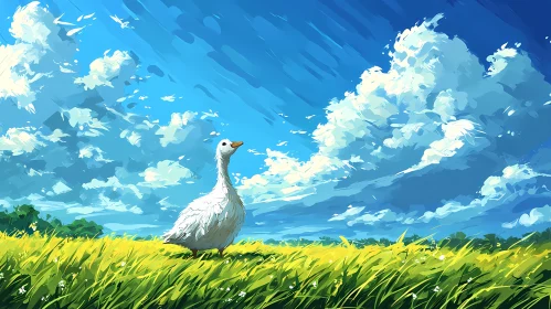 Tranquil Goose Under Blue Skies