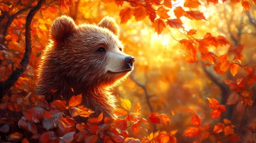 Young Bear Amidst Glowing Fall Foliage