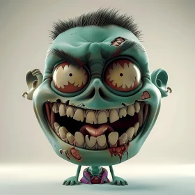 3D Rendered Cartoon Zombie with Green Skin and Red Eyes