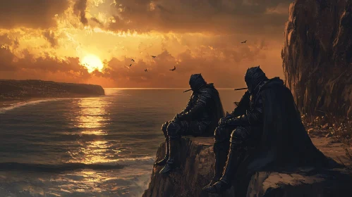 Sunset Reflections: Knights on the Cliff