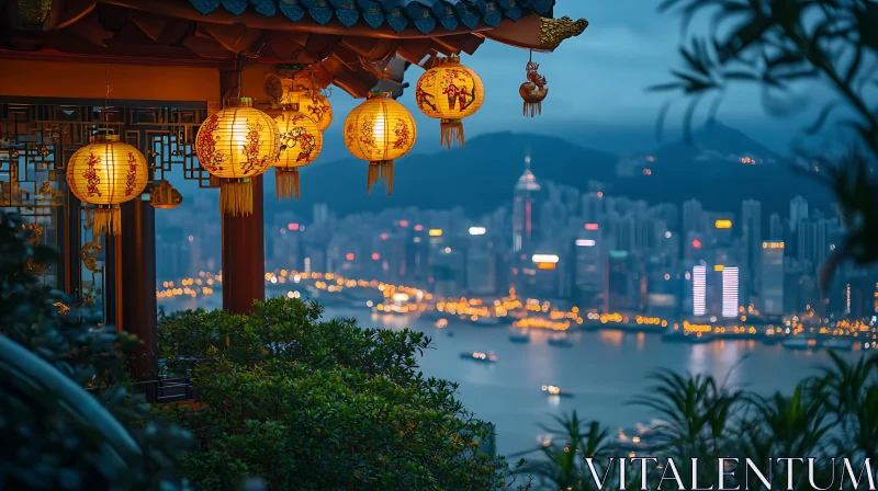 Urban Lights and Lanterns at Night AI Image