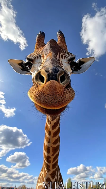 Giraffe Close-Up Against Blue Sky AI Image